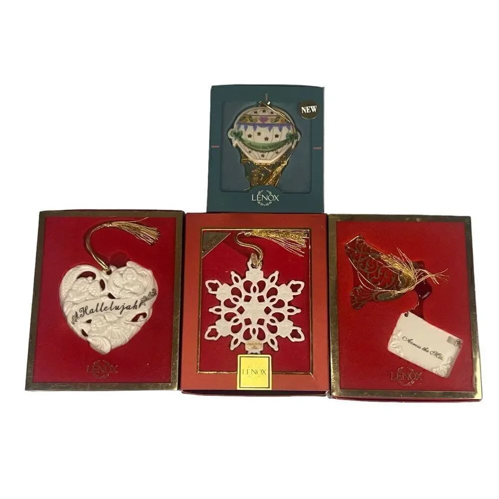 Lot of 4 Lenox Christmas snowflake 2006 1998 hallelujah ballon bird porcelain